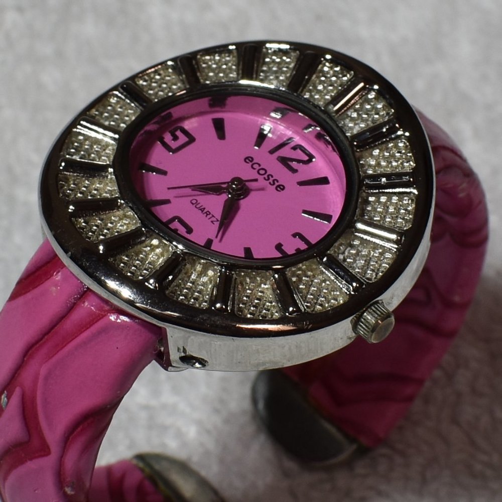 Pink Cuff Watch by Ecosse w Bedazzled Bezel